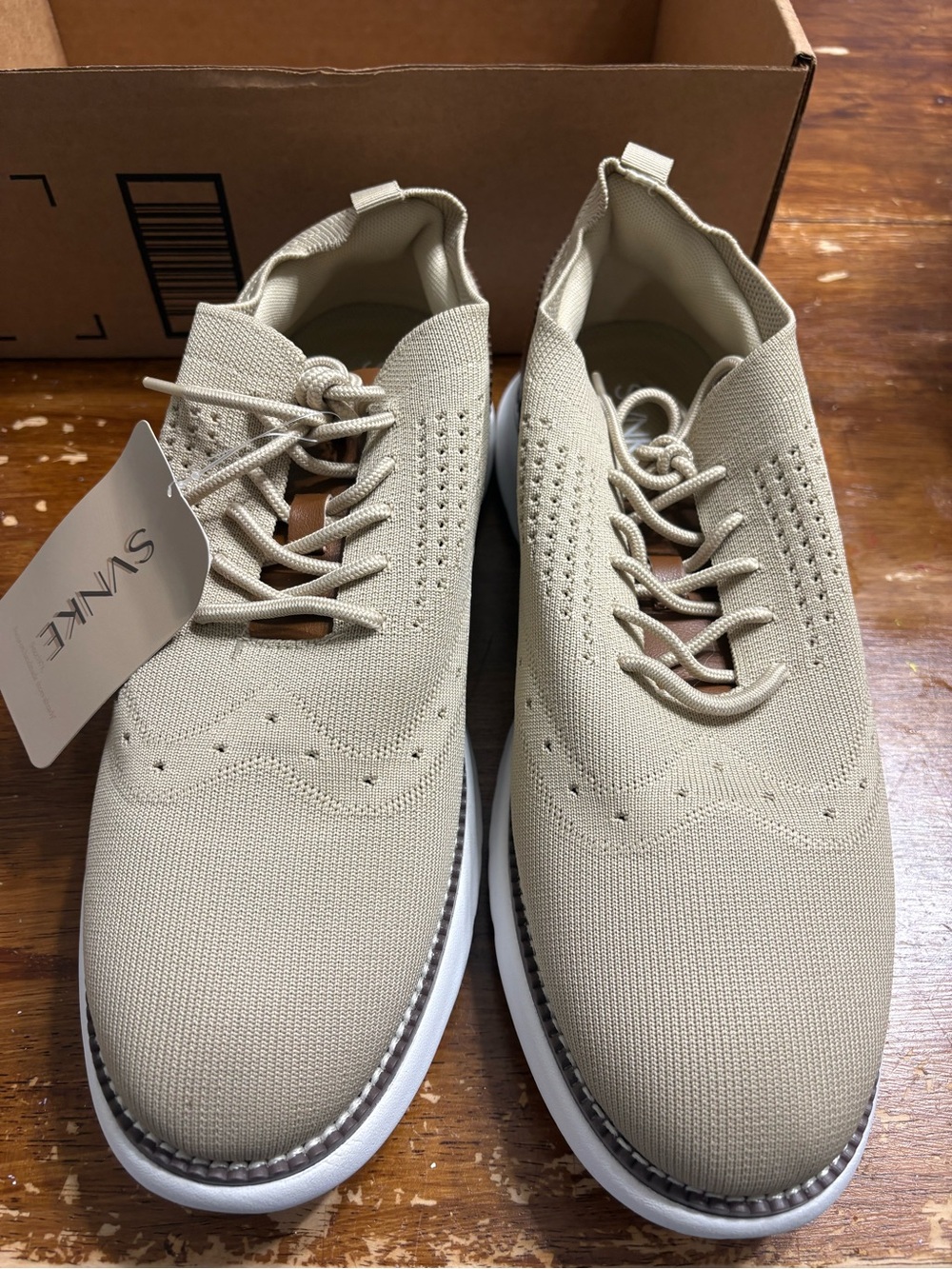 Beige Knit Derby Shoes for Men